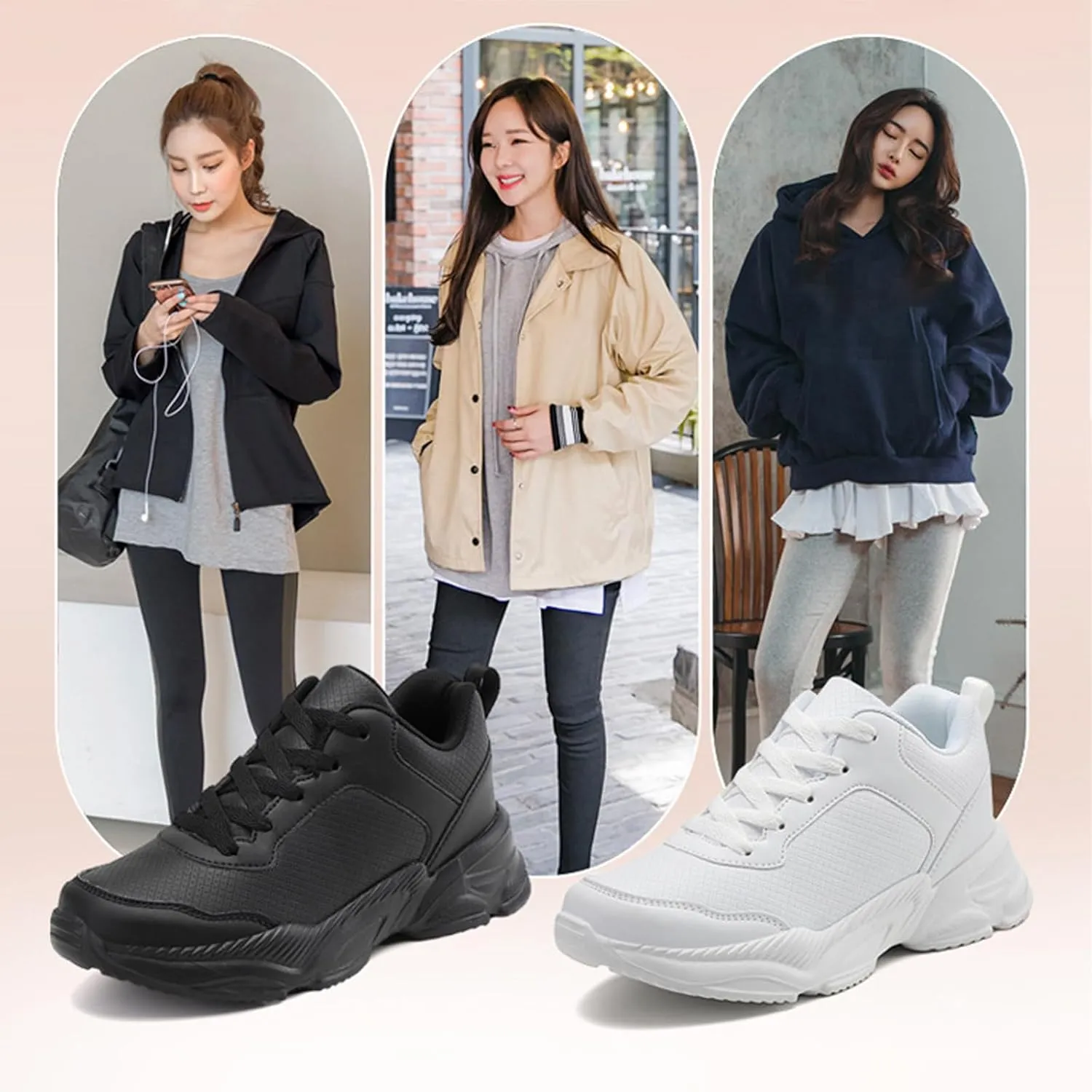 Aceptolcom Chunky Sneakers for Women Fashion Platform Leather Casual Dad Shoes Comfortable Wedge Walking Sport Sneakers