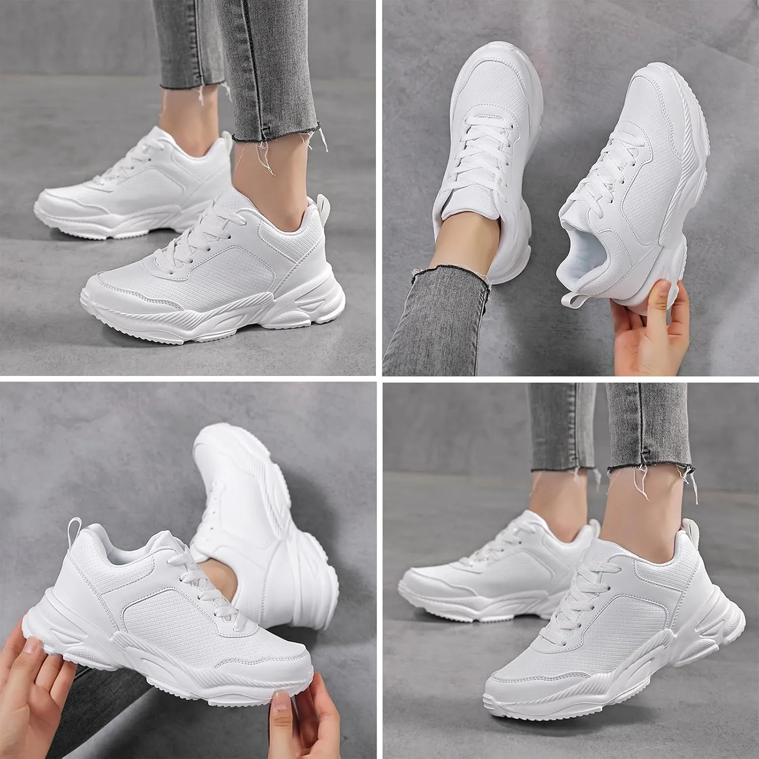 Aceptolcom Chunky Sneakers for Women Fashion Platform Leather Casual Dad Shoes Comfortable Wedge Walking Sport Sneakers