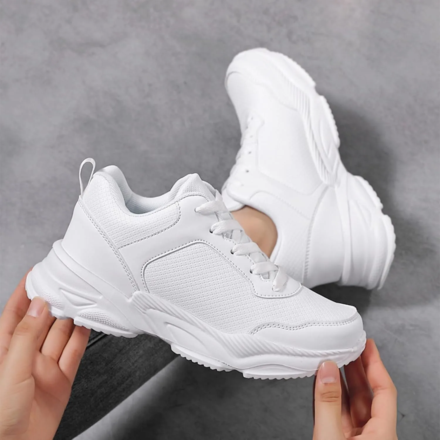 Aceptolcom Chunky Sneakers for Women Fashion Platform Leather Casual Dad Shoes Comfortable Wedge Walking Sport Sneakers