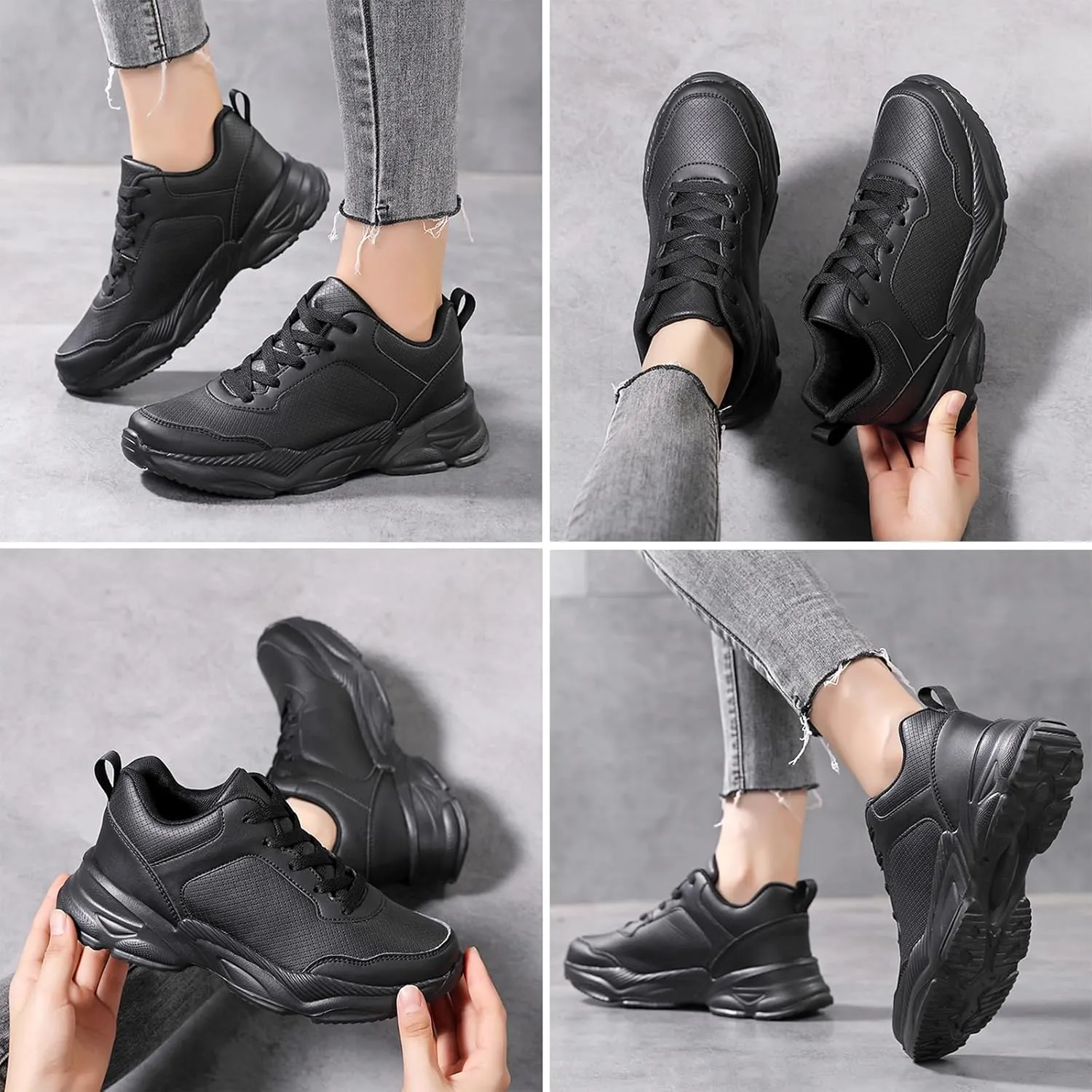 Aceptolcom Chunky Sneakers for Women Fashion Platform Leather Casual Dad Shoes Comfortable Wedge Walking Sport Sneakers