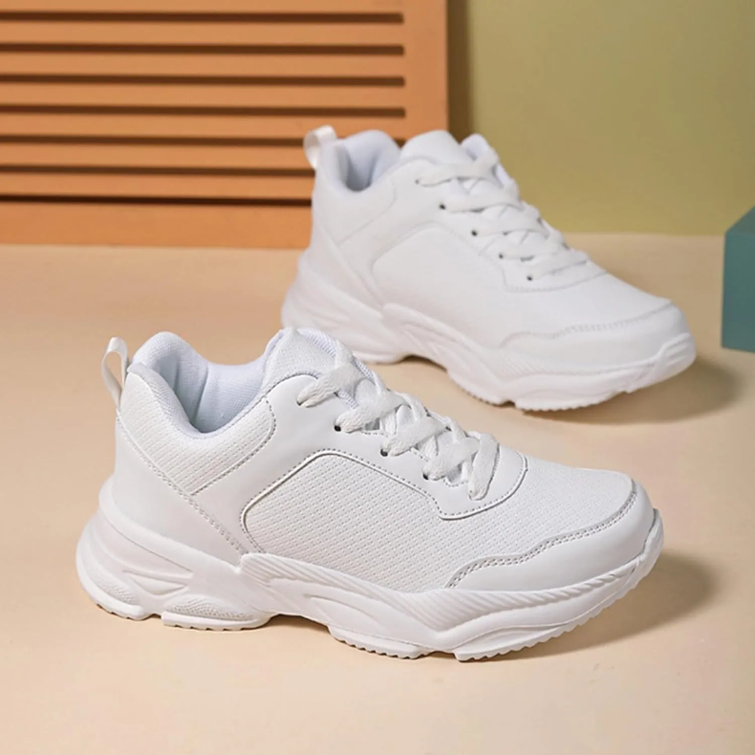 Aceptolcom Chunky Sneakers for Women Fashion Platform Leather Casual Dad Shoes Comfortable Wedge Walking Sport Sneakers