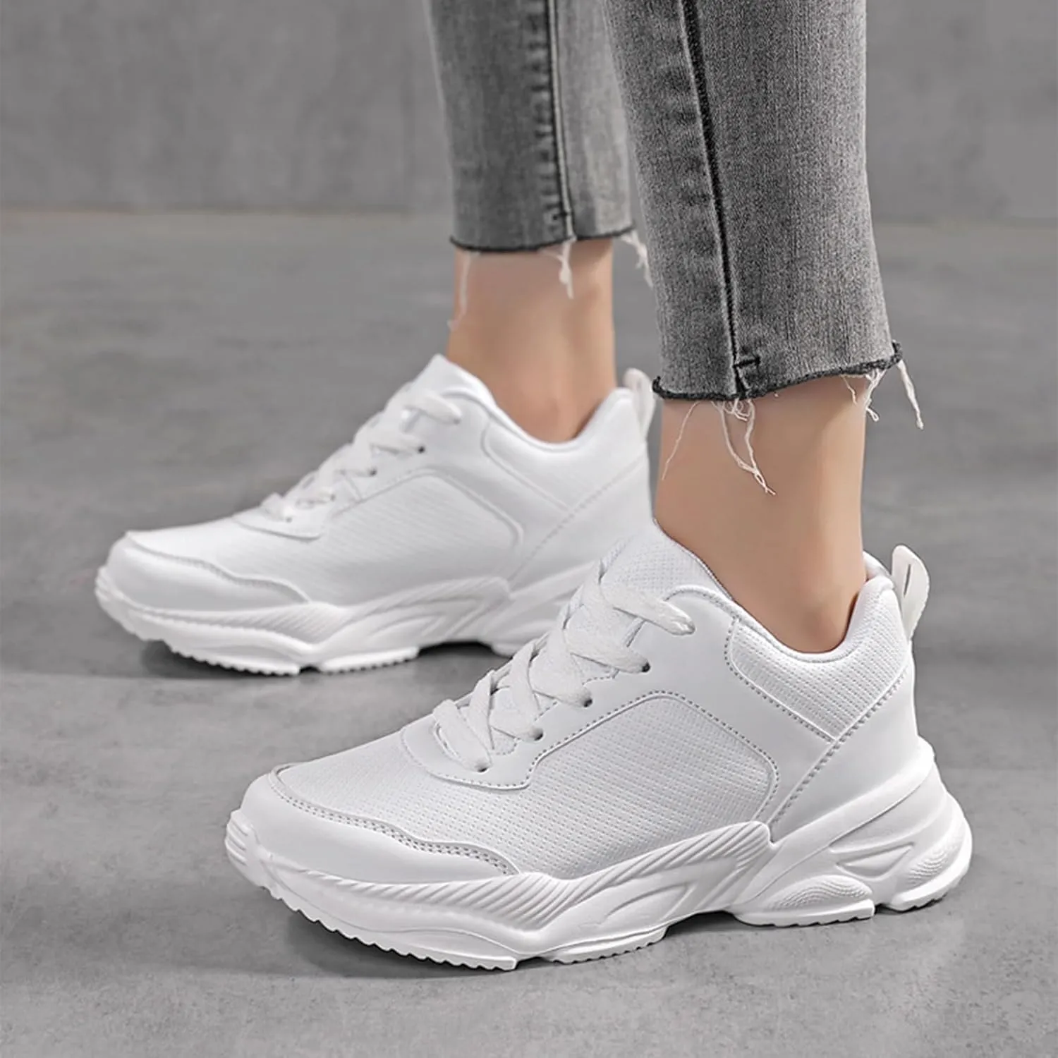 Aceptolcom Chunky Sneakers for Women Fashion Platform Leather Casual Dad Shoes Comfortable Wedge Walking Sport Sneakers