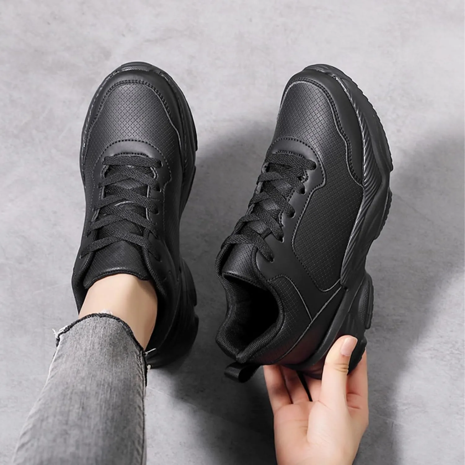 Aceptolcom Chunky Sneakers for Women Fashion Platform Leather Casual Dad Shoes Comfortable Wedge Walking Sport Sneakers