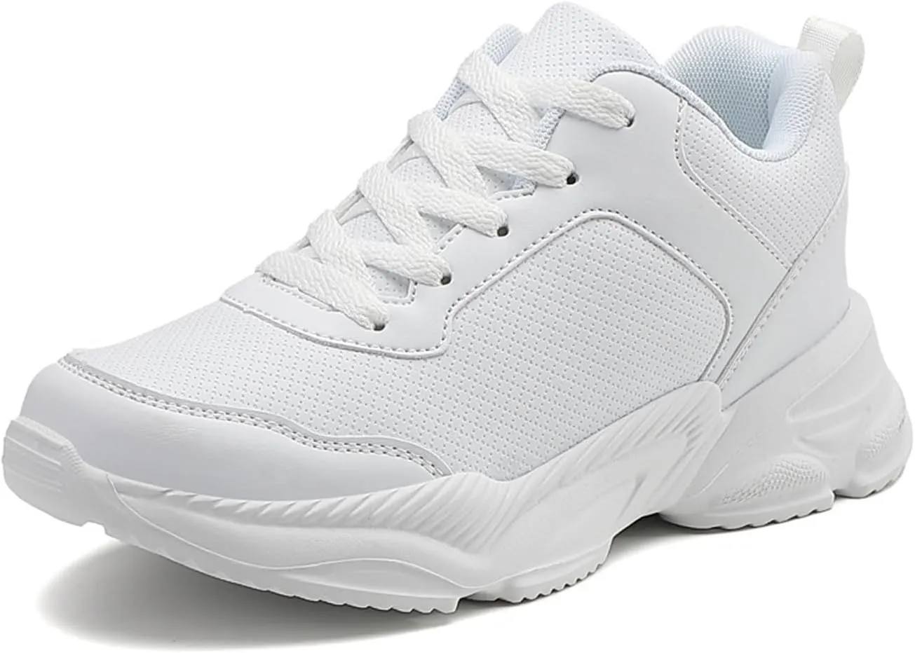 Aceptolcom Chunky Sneakers for Women Fashion Platform Leather Casual Dad Shoes Comfortable Wedge Walking Sport Sneakers