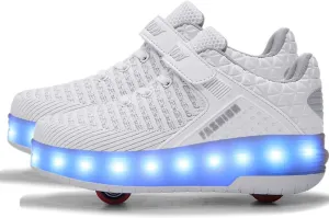 Aikuass USB Chargable LED Light Up Roller Shoes Wheeled Skate Sneaker Shoes for Boys Girls Kids