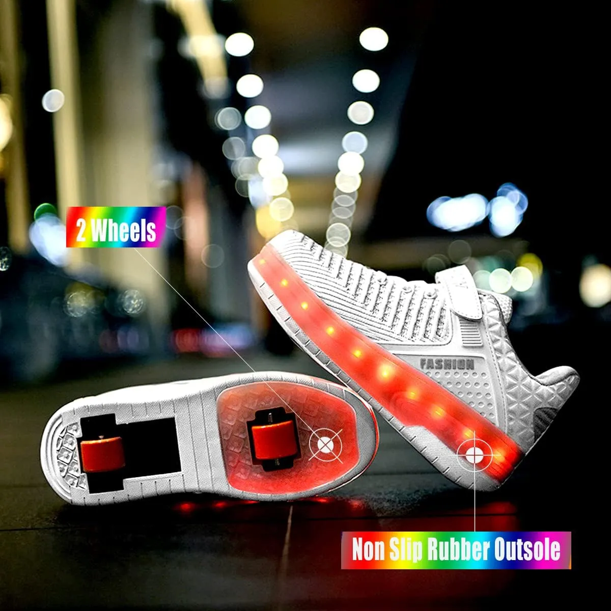 Aikuass USB Chargable LED Light Up Roller Shoes Wheeled Skate Sneaker Shoes for Boys Girls Kids