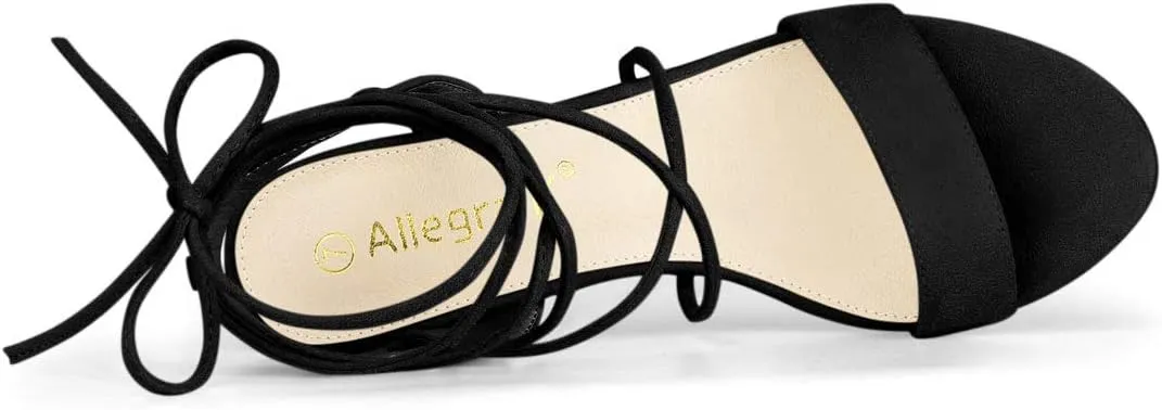 Allegra K Women's Lace Up Block High Heels Sandals
