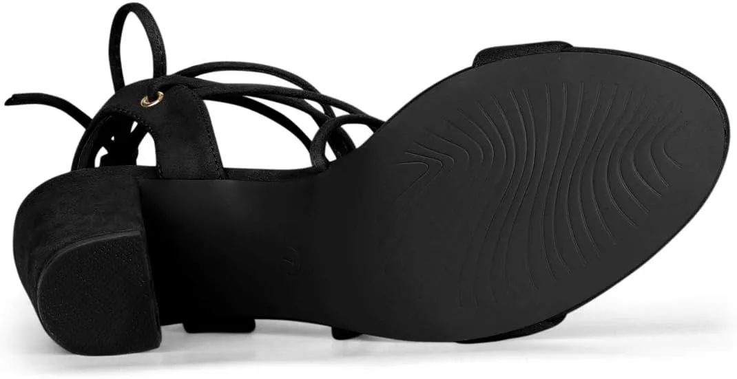 Allegra K Women's Lace Up Block High Heels Sandals