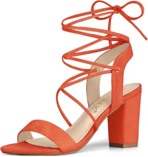 Allegra K Women's Lace Up Block High Heels Sandals