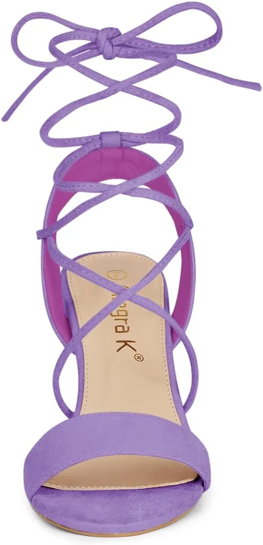 Allegra K Women's Lace Up Block High Heels Sandals