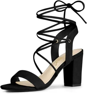 Allegra K Women's Lace Up Block High Heels Sandals
