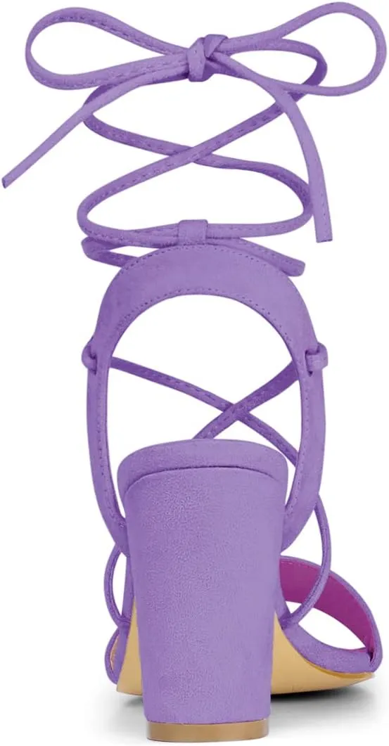 Allegra K Women's Lace Up Block High Heels Sandals
