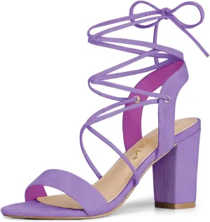 Allegra K Women's Lace Up Block High Heels Sandals