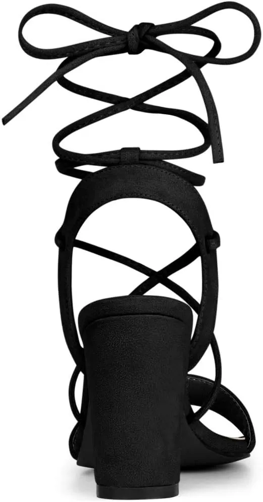 Allegra K Women's Lace Up Block High Heels Sandals