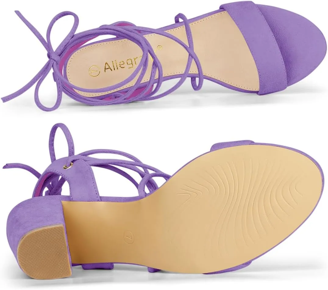 Allegra K Women's Lace Up Block High Heels Sandals