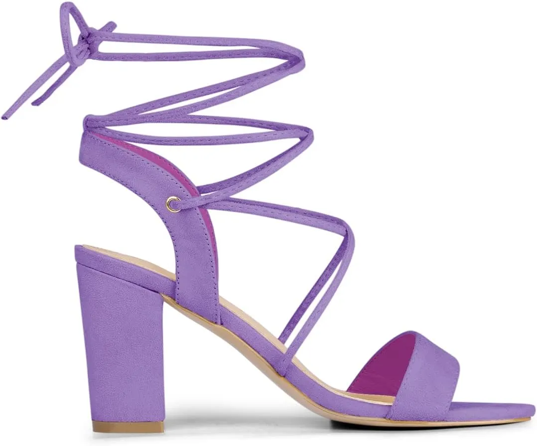 Allegra K Women's Lace Up Block High Heels Sandals