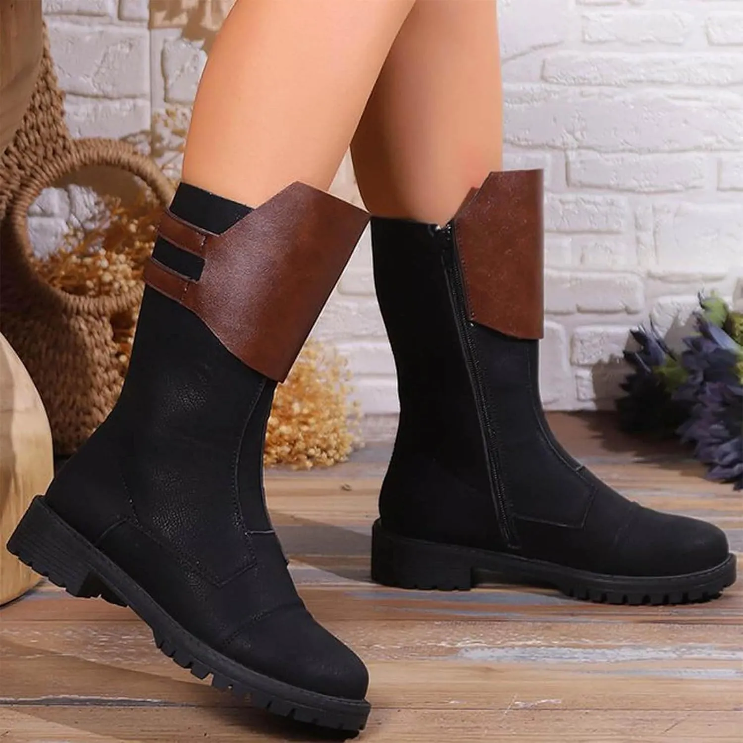 AMDBEL Mid Calf Boots for Women Low Heel Fall Boots for Women 2024 Zipper Ankle Boots Winter Ankle Booties Ladies Shoes