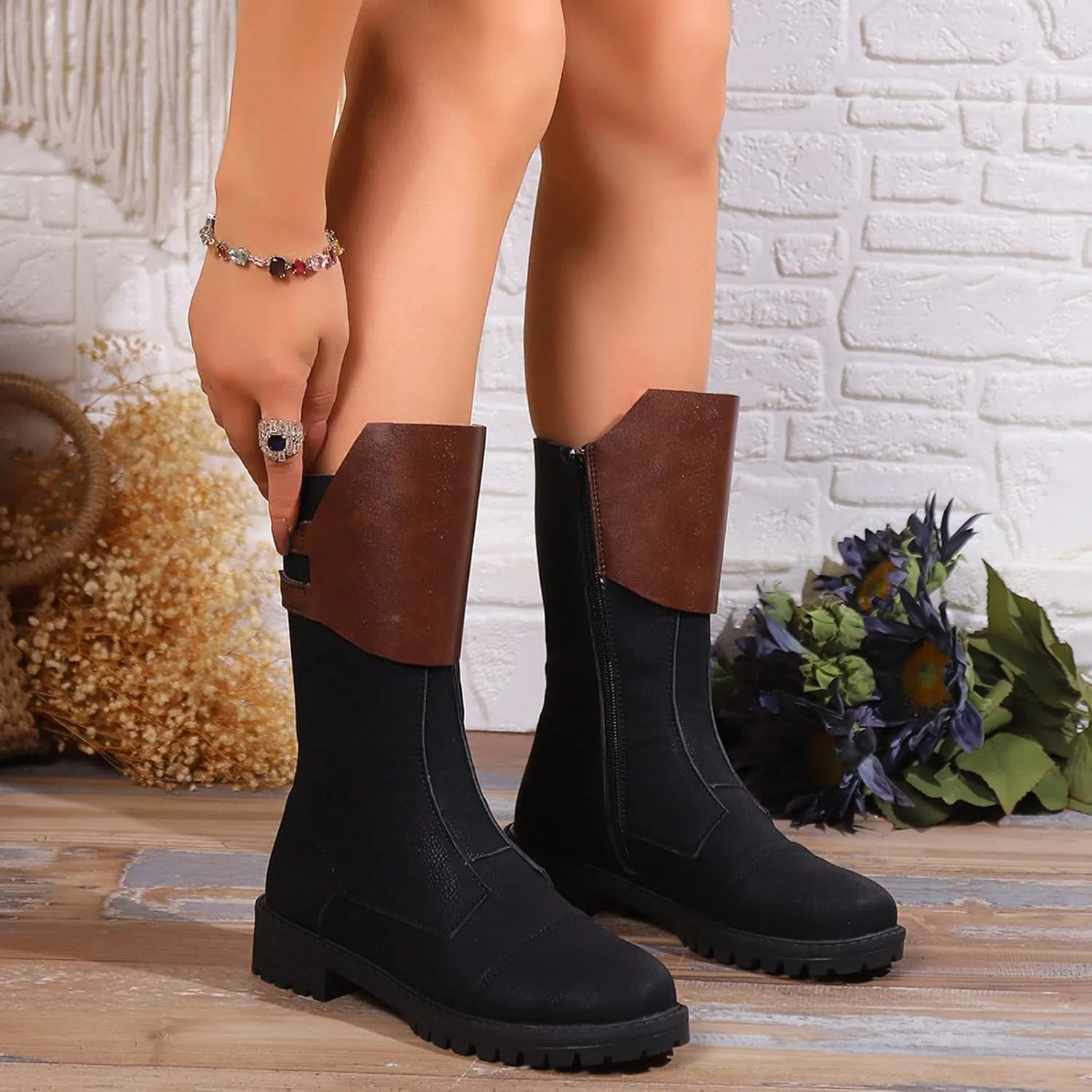 AMDBEL Mid Calf Boots for Women Low Heel Fall Boots for Women 2024 Zipper Ankle Boots Winter Ankle Booties Ladies Shoes