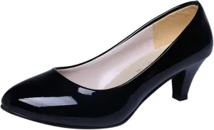AMDBEL Pumps for Women Low Heel, Women's High Heels Ballet Flats Patent Leather Pointed Toe Stiletto Slip On Dress Pump Shoes