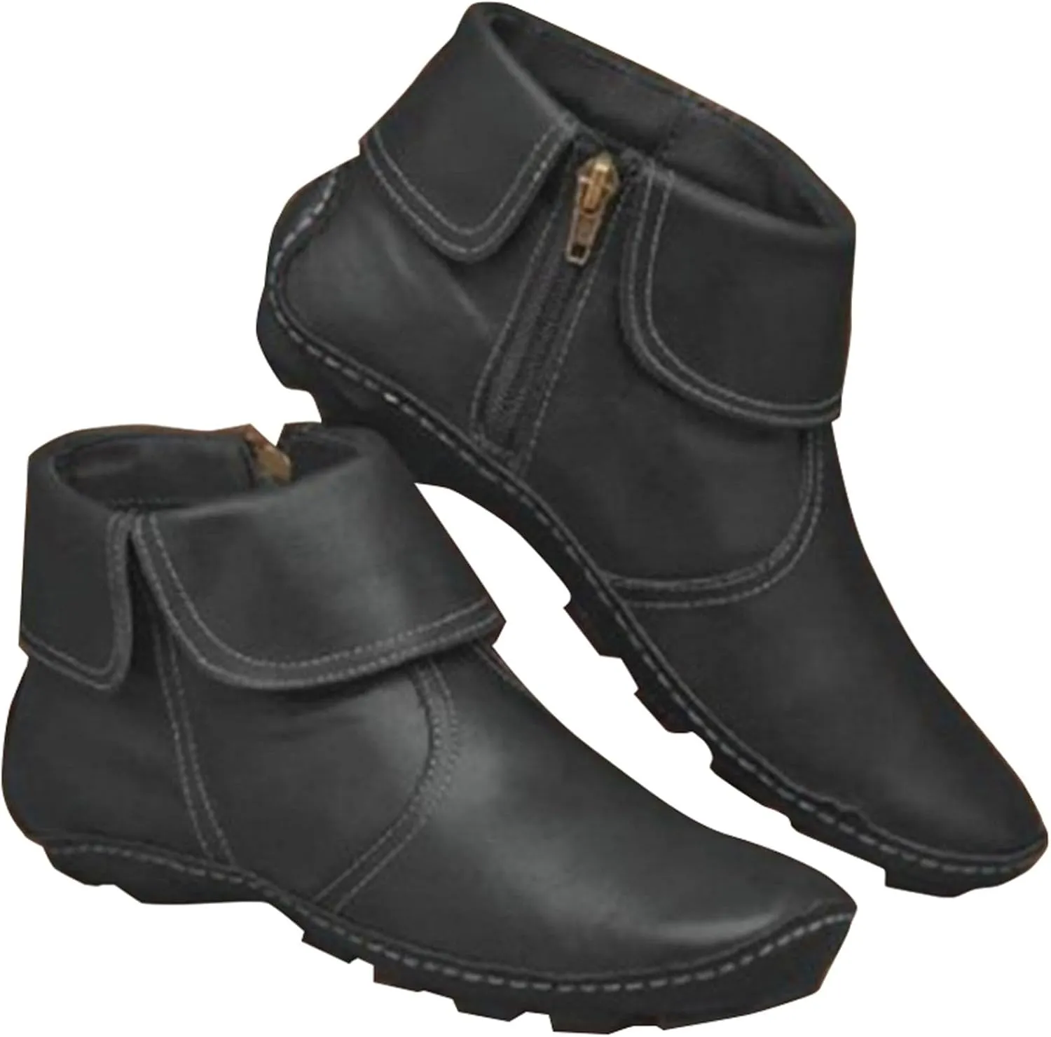 Ankle Boots for Women No Heel New Arch Support Boots Side Zipper Vintage Leather Damping Shoes Flat Heel Booties
