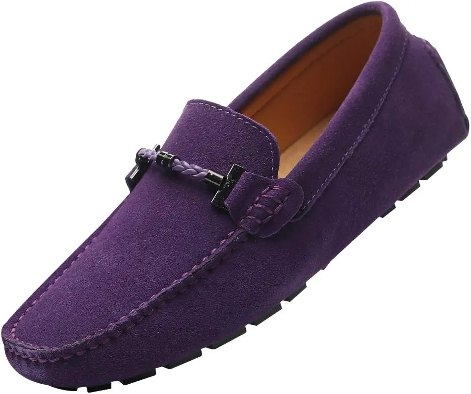 ANUFER Mens Elegant Buckle Loafers Comfort Suede Driving Shoes Stylish Moccasin Slippers