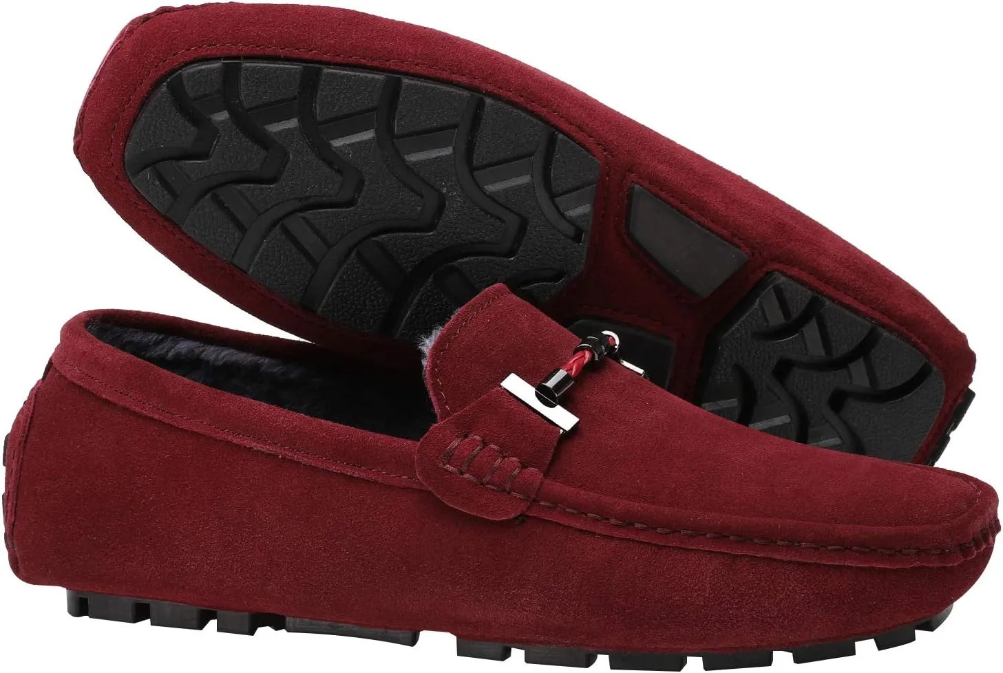 ANUFER Mens Elegant Buckle Loafers Comfort Suede Driving Shoes Stylish Moccasin Slippers