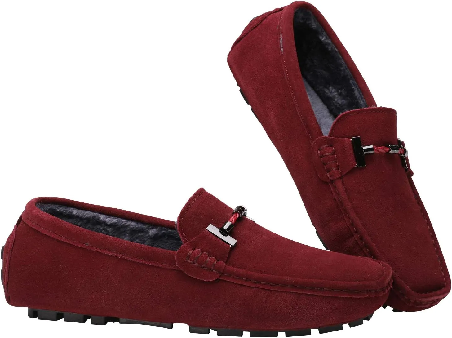 ANUFER Mens Elegant Buckle Loafers Comfort Suede Driving Shoes Stylish Moccasin Slippers