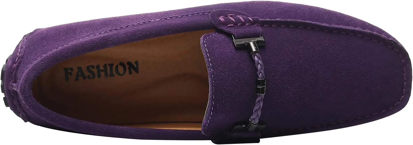 ANUFER Mens Elegant Buckle Loafers Comfort Suede Driving Shoes Stylish Moccasin Slippers