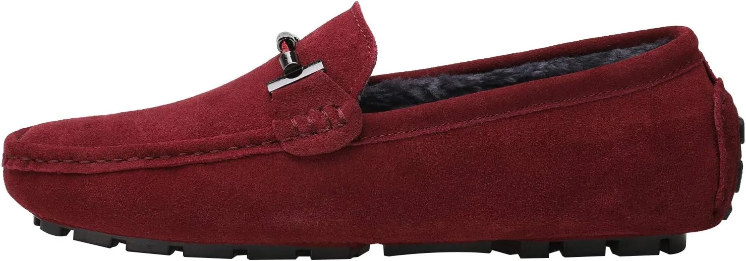 ANUFER Mens Elegant Buckle Loafers Comfort Suede Driving Shoes Stylish Moccasin Slippers