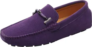 ANUFER Mens Elegant Buckle Loafers Comfort Suede Driving Shoes Stylish Moccasin Slippers