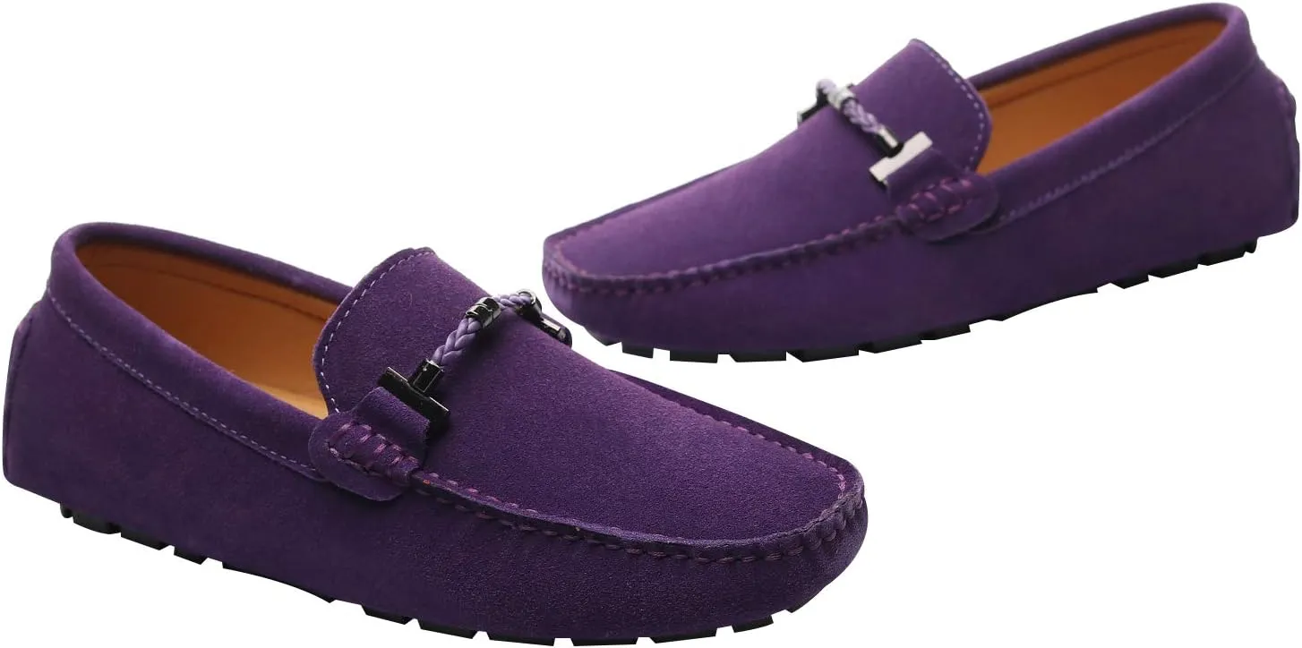 ANUFER Mens Elegant Buckle Loafers Comfort Suede Driving Shoes Stylish Moccasin Slippers