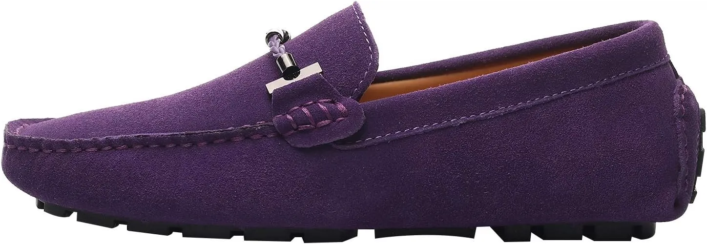 ANUFER Mens Elegant Buckle Loafers Comfort Suede Driving Shoes Stylish Moccasin Slippers