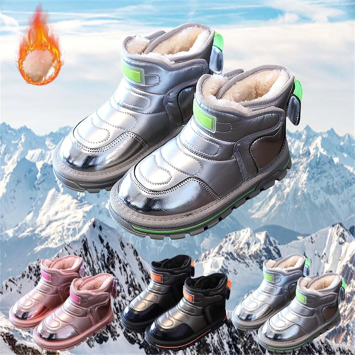 Baby Infant Boys Open Toe Loafers Snow Booties Leather Non Slip Ski Shoes Ankle Fashion Sport Boots Winter Warm Casual