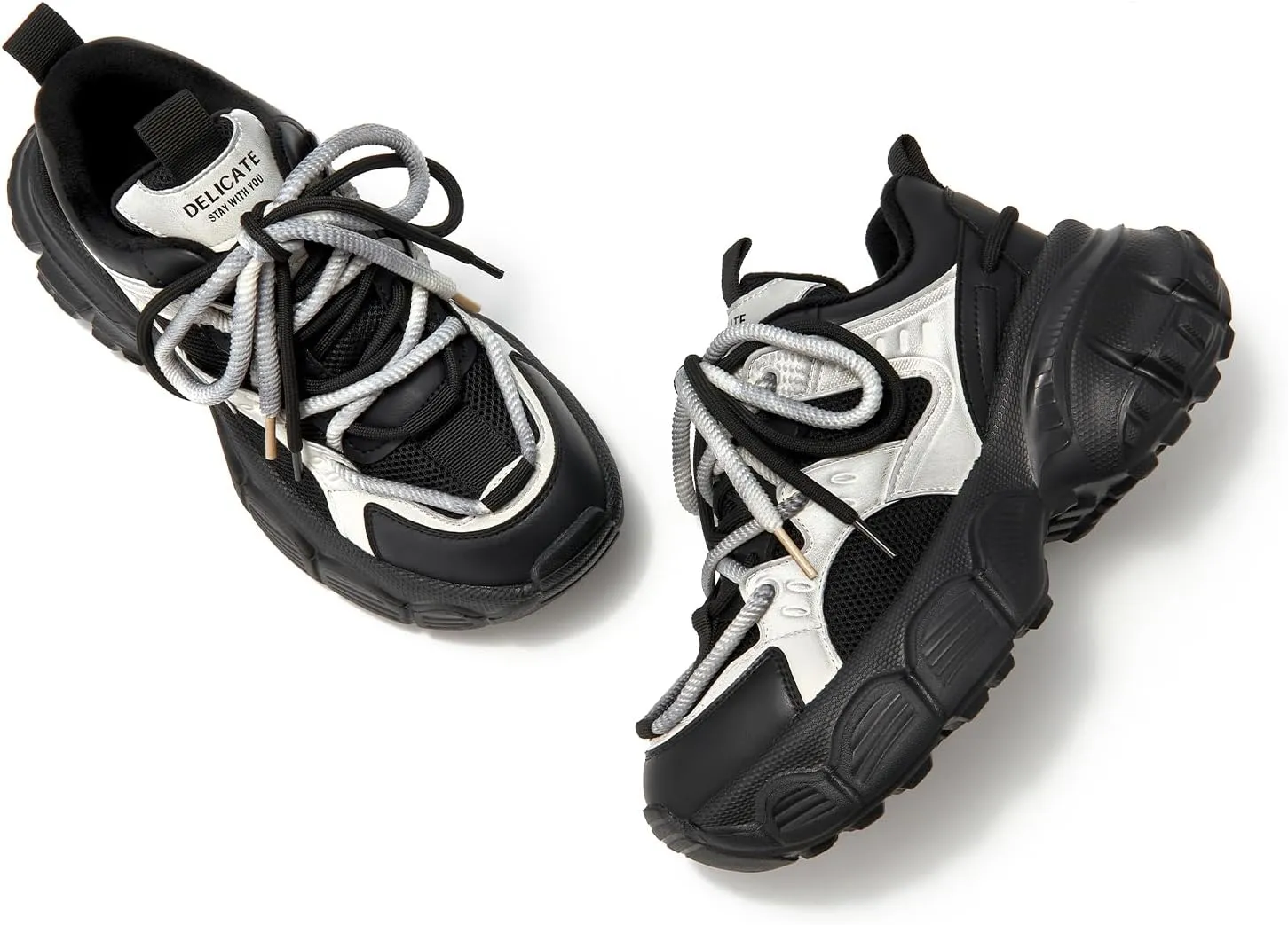 BEAU TODAY Chunky Sneakers for Women, Womens Fashion Sneakers, Lace Up Platform Comfortable Leather Casual Dad Shoes