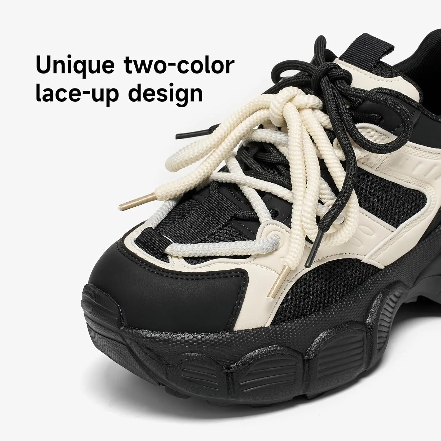 BEAU TODAY Chunky Sneakers for Women, Womens Fashion Sneakers, Lace Up Platform Comfortable Leather Casual Dad Shoes