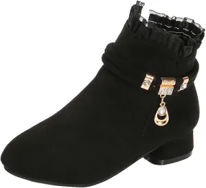 Big Girls Dress Boots Ankle Boots for Kids Chunky Block Low Heel Vintage Booties Shoes Girl Winter Boots Size 1