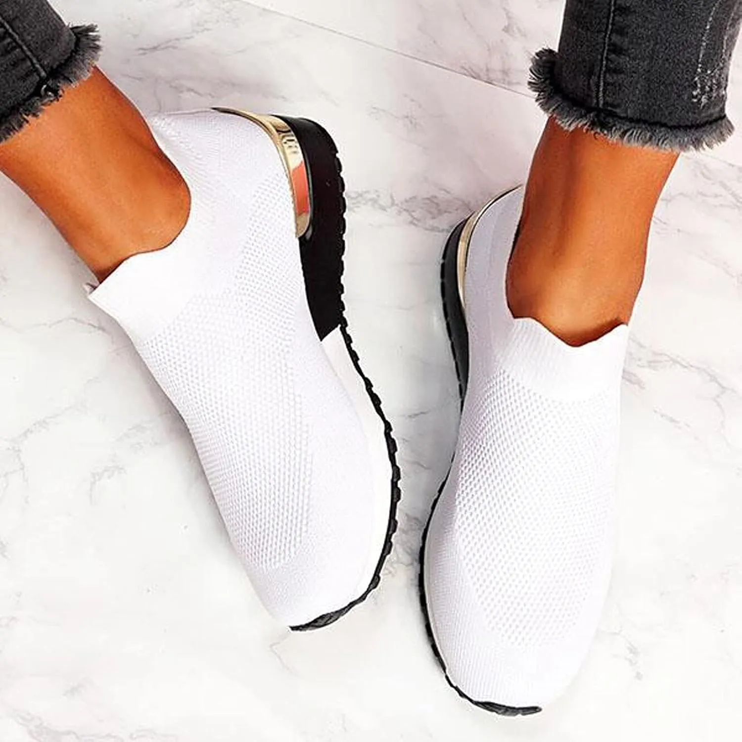 Black Platform Tennis Shoes for Women Slip On Sneakers Women Arch Support Platform Womens Casual Shoes Slip Ons with Arch Support Women's Sneakers Womens Black Sneakers Size 7w