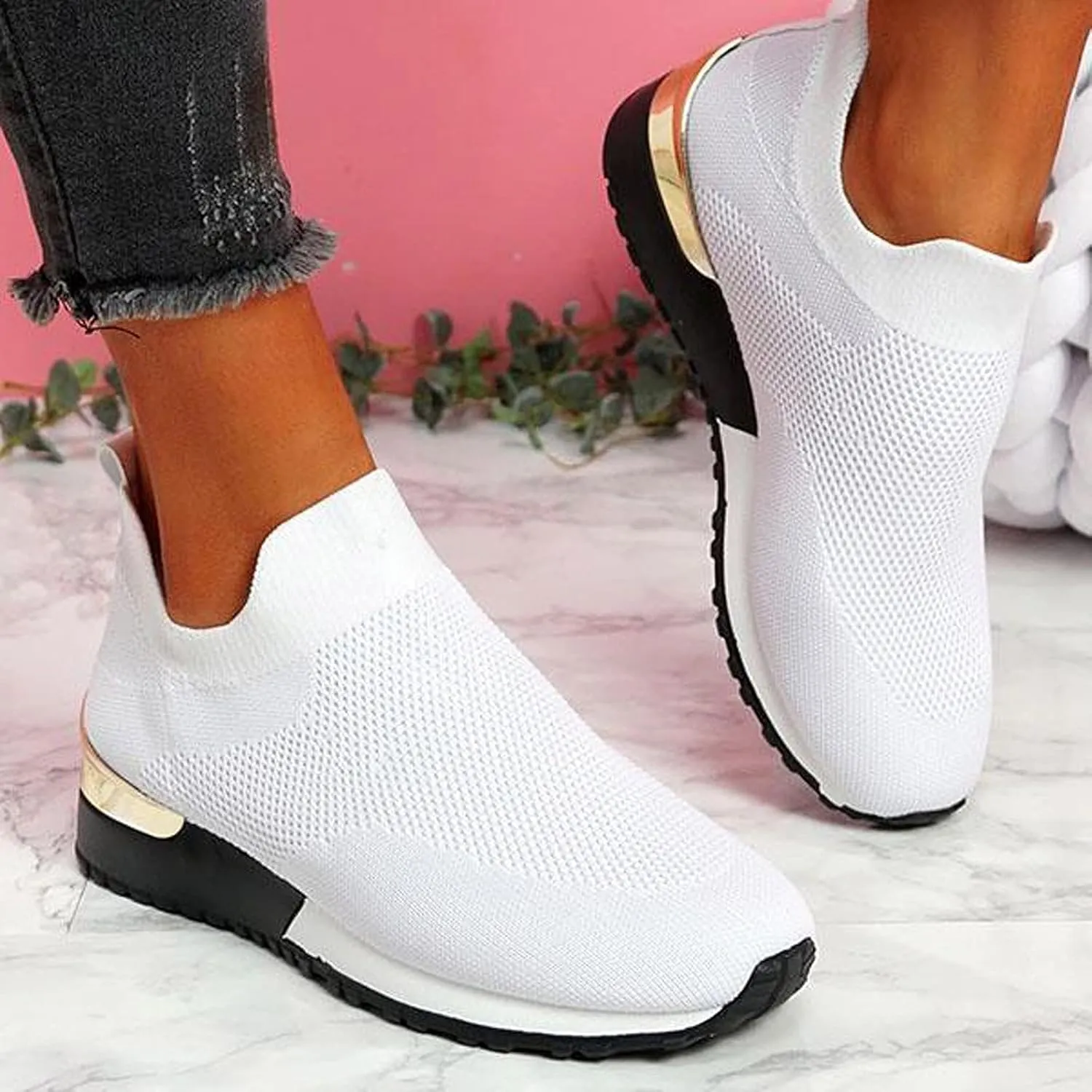 Black Platform Tennis Shoes for Women Slip On Sneakers Women Arch Support Platform Womens Casual Shoes Slip Ons with Arch Support Women's Sneakers Womens Black Sneakers Size 7w