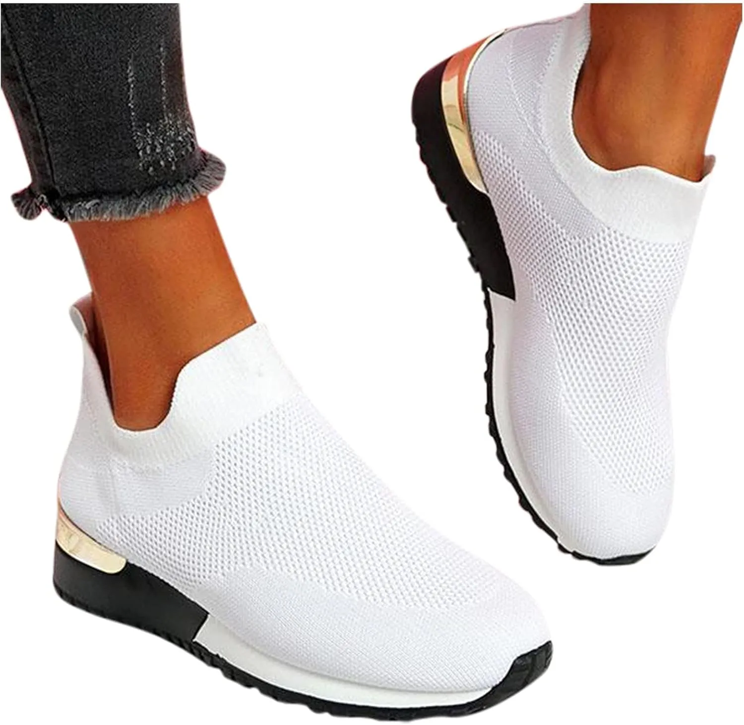 Black Platform Tennis Shoes for Women Slip On Sneakers Women Arch Support Platform Womens Casual Shoes Slip Ons with Arch Support Women's Sneakers Womens Black Sneakers Size 7w
