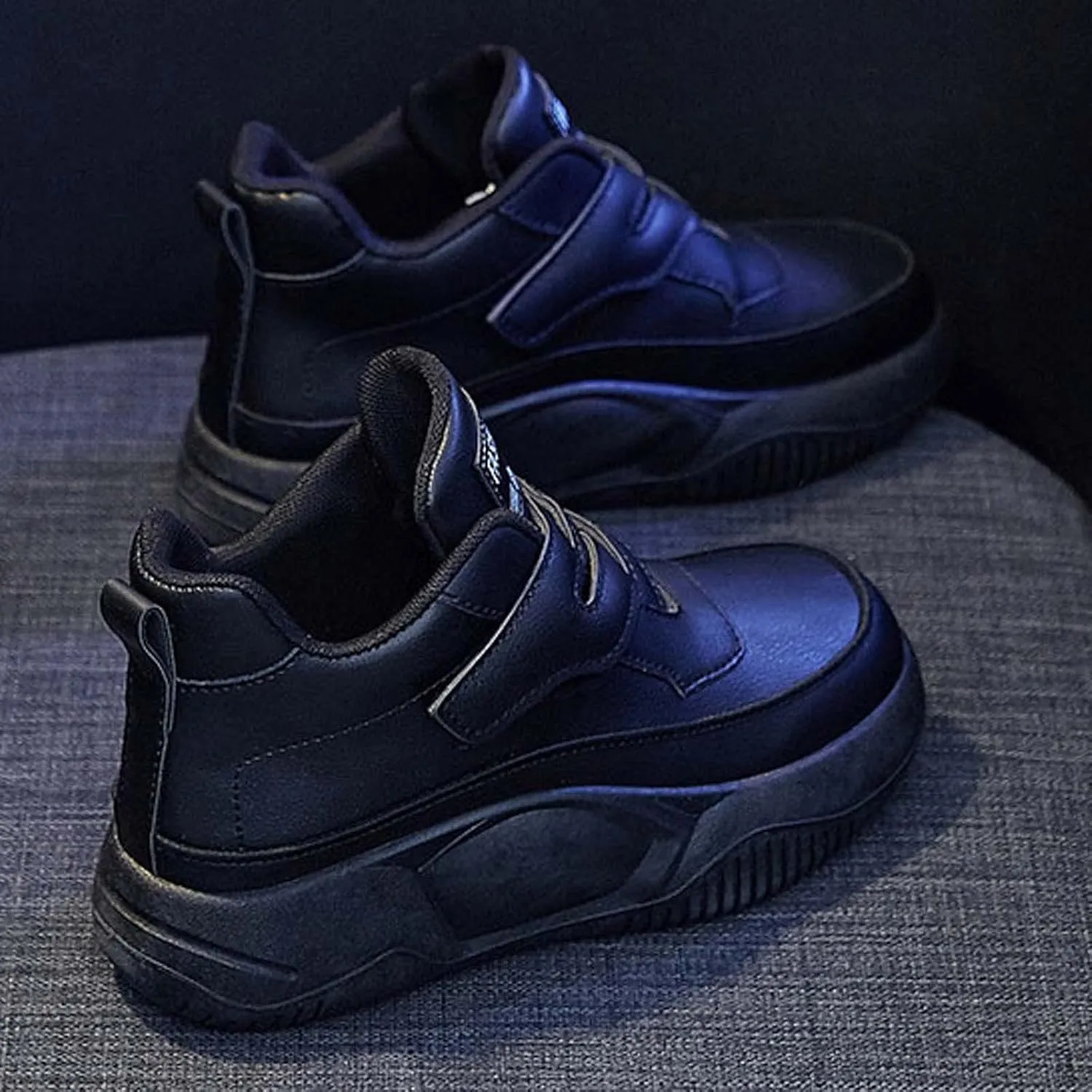 Black Sneakers for Women Fashion Platform Hiking Shoes Round Toe Lace Up Outdoor Running Sneaker Casual Footwear