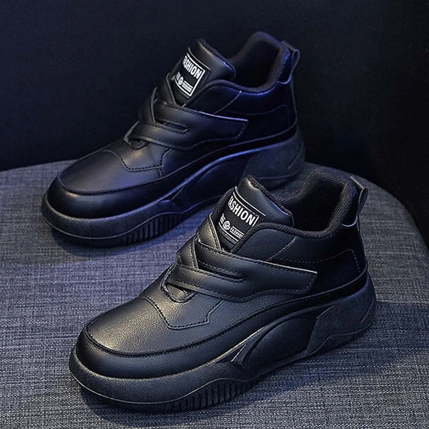 Black Sneakers for Women Fashion Platform Hiking Shoes Round Toe Lace Up Outdoor Running Sneaker Casual Footwear