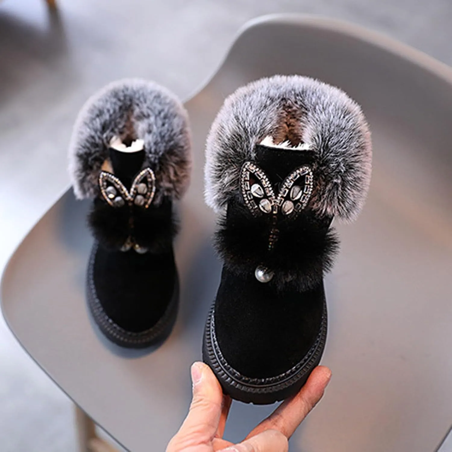 Boots for Girls Fuzzy Warm Winter Short Boots with Furry Faux Fur Lining Bootie Shoes for Toddler Little Big Kids Girl