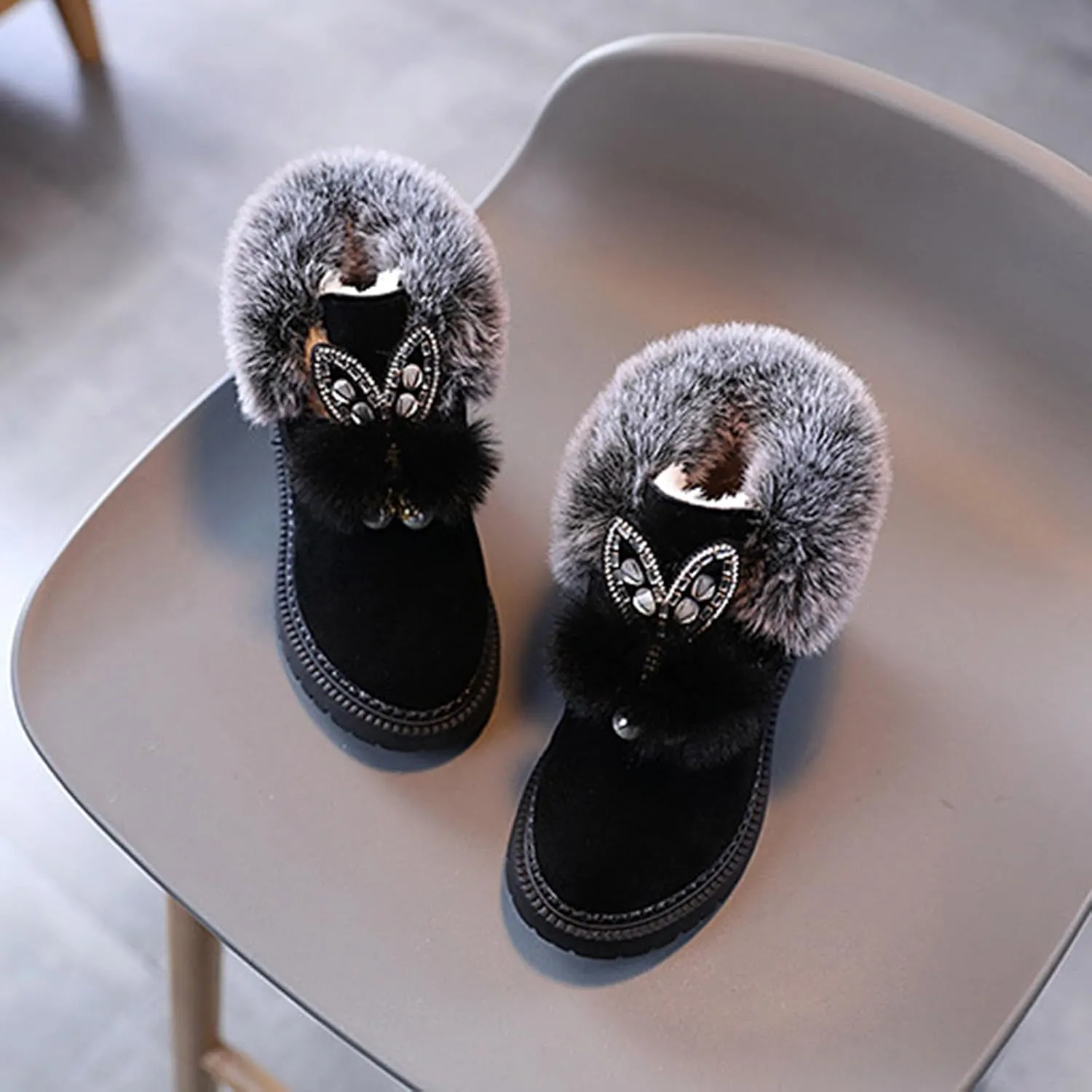 Boots for Girls Fuzzy Warm Winter Short Boots with Furry Faux Fur Lining Bootie Shoes for Toddler Little Big Kids Girl