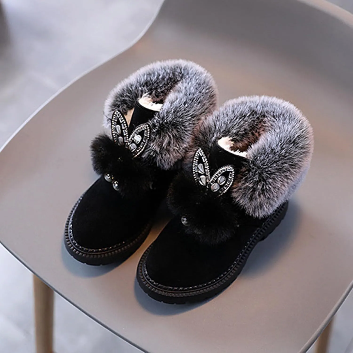 Boots for Girls Fuzzy Warm Winter Short Boots with Furry Faux Fur Lining Bootie Shoes for Toddler Little Big Kids Girl