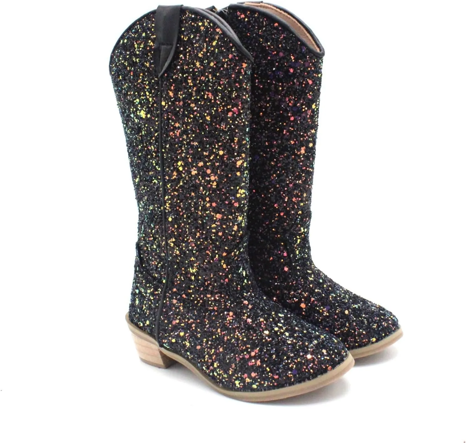 Boots for Little Girls Mid Calf Pointed Toe Kid Cowboy Boots Side Zipper Classic Embroidered Western Boots Horse Riding Shoes for Toddler Kids