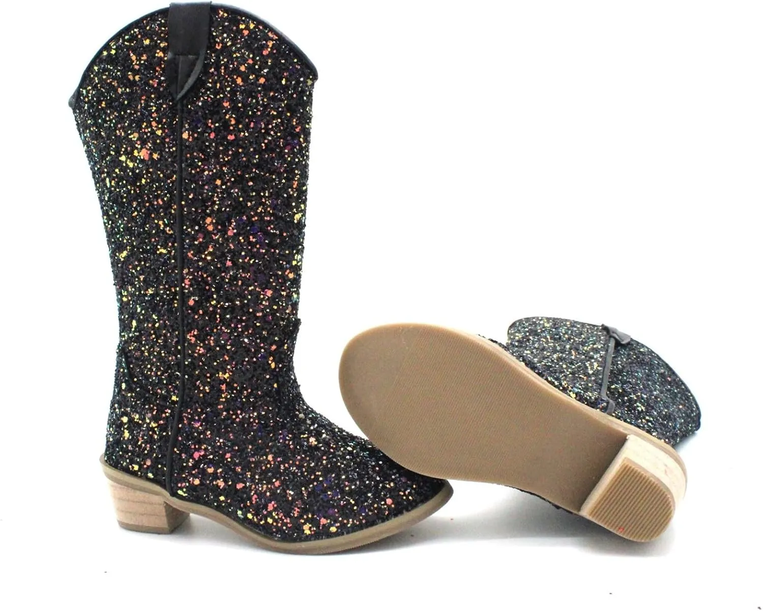 Boots for Little Girls Mid Calf Pointed Toe Kid Cowboy Boots Side Zipper Classic Embroidered Western Boots Horse Riding Shoes for Toddler Kids
