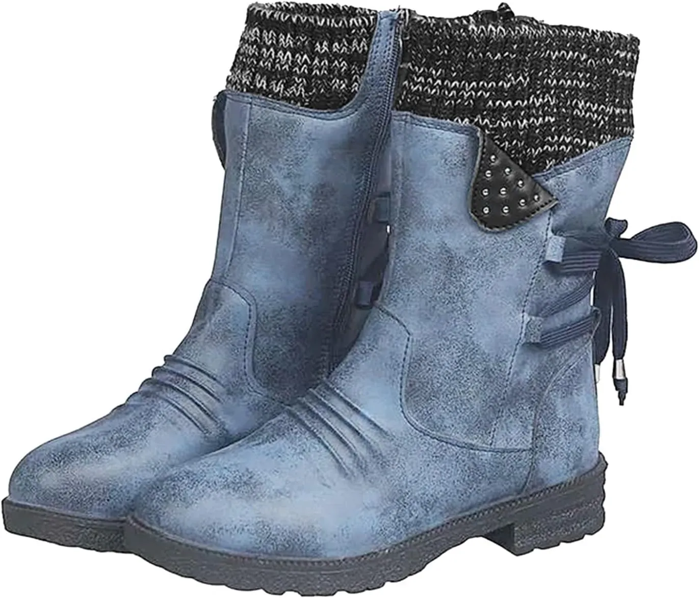 Boots for Women Trendy Winter Mid Calf Side Zip Low Heel Western Platform Hiking Booties Warm Non Slip Outdoor Shoes