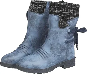 Boots for Women Trendy Winter Mid Calf Side Zip Low Heel Western Platform Hiking Booties Warm Non Slip Outdoor Shoes