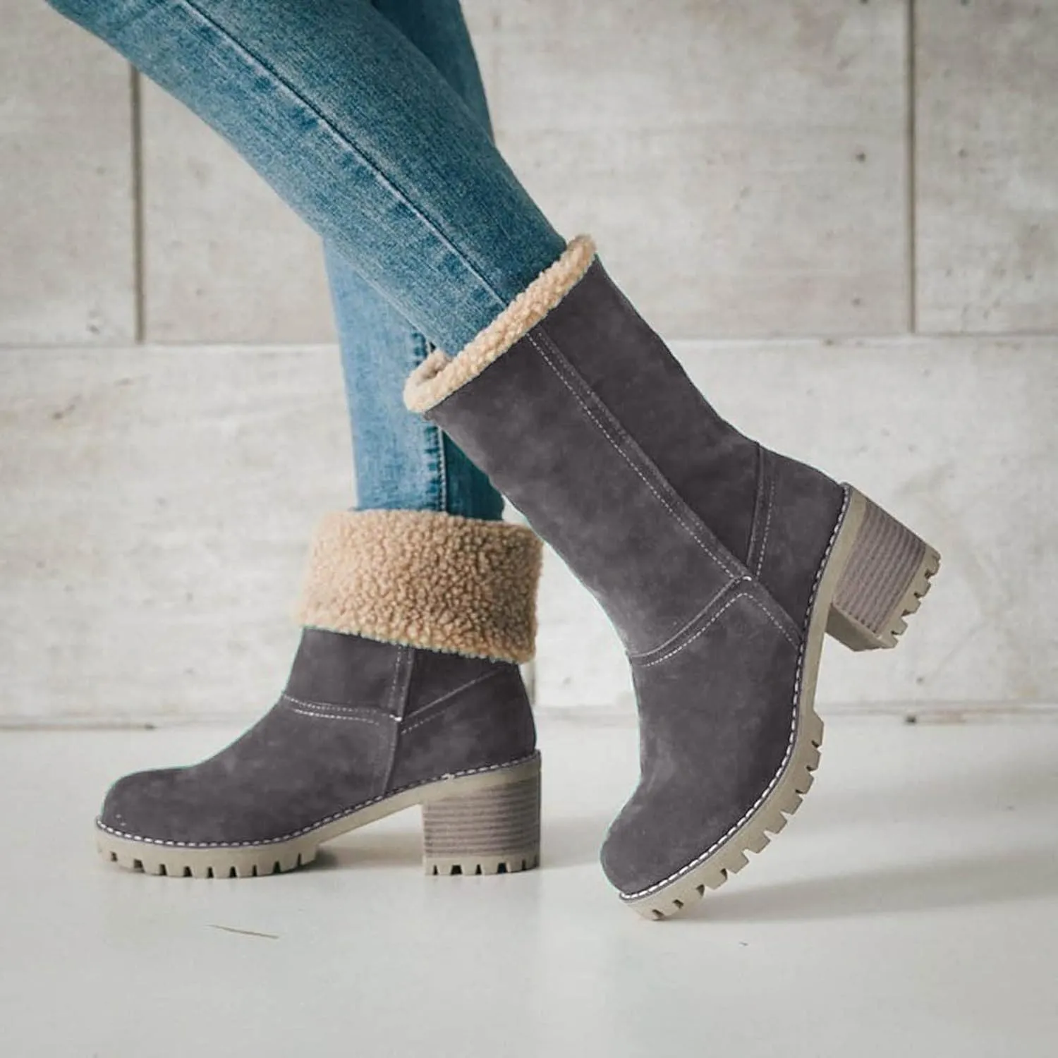 Boots for Women Winter Warm Snow Boots Ladies Casual Fashion Booties Ankle Boots Shoes Female Mid Calf Boots