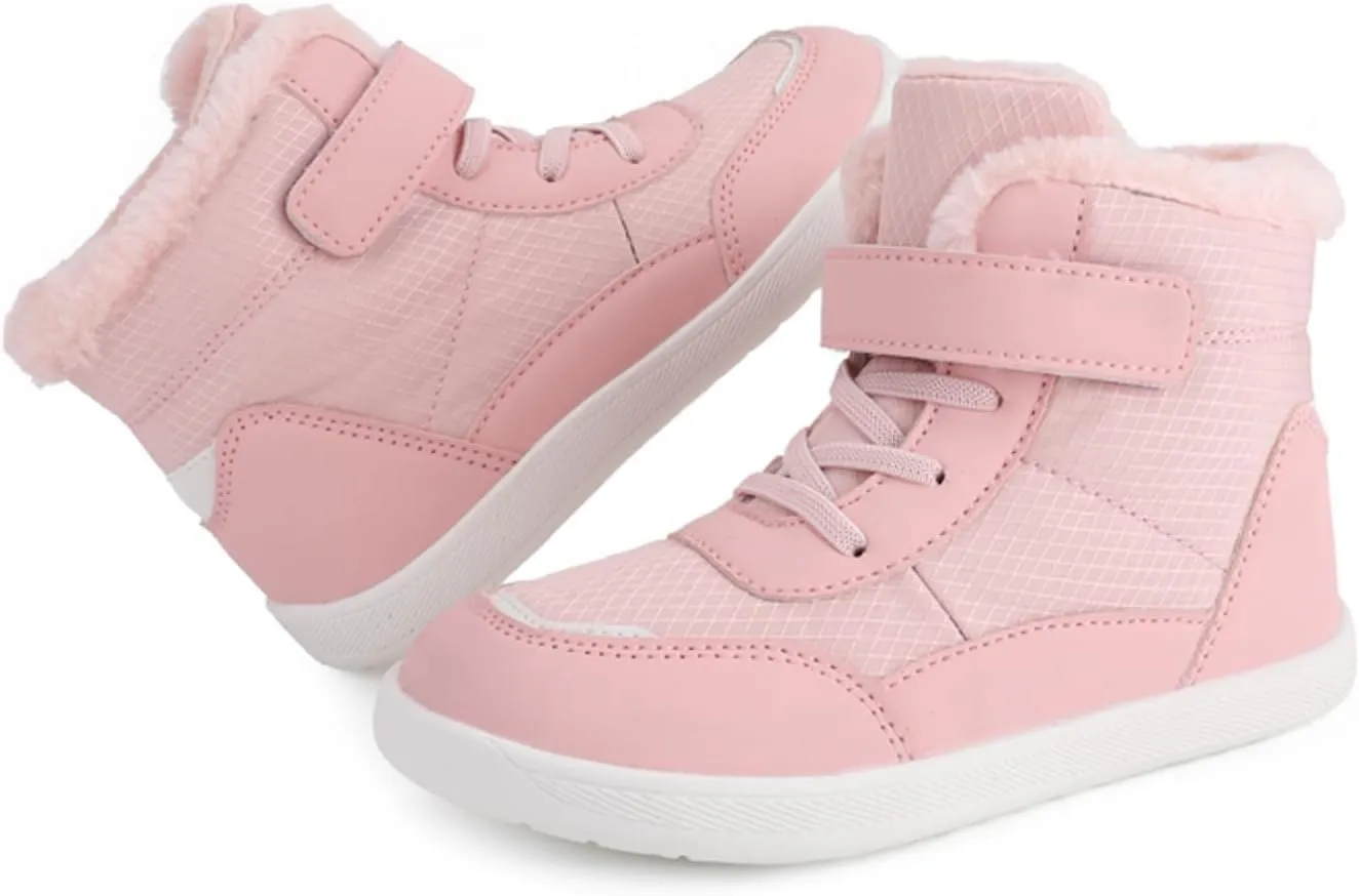Boys Girls Barefoot Winter Boots With Wide Toe Box Slip Drop Sole Ankle Winter Snow Boots For Boys Youth Casual Boots